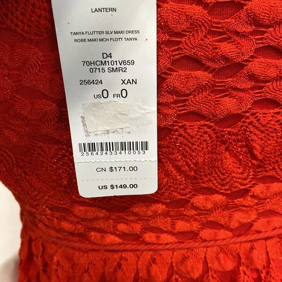 Bebe "NEW" Sheer Romantic Red Lace Bohemian Maxi Dress Size 0 - Picture 6 of 11